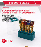 LJ-76 65mm Embout de tournevis cruciforme double extrémité PH2 5 couleurs doré, plaqué titane, en acier allié S2, avec anneau magnétique en aluminium vert