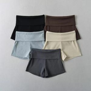 Shorts <span class=keywords><strong>Bermuda</strong></span> en coton côtelé taille haute pour femmes en gros, logo personnalisé, lavage haute technologie, respirant, leggings de yoga de sport avec poche - Product Image 2