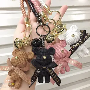 Fashion Cartoon Cute bow Teddy Bear Doll Key Chains Resin Kawaii Bear Car Keychain Bag Backpack charms decoration Pendant Gift