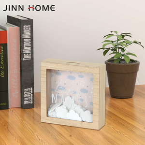 단단한 오동 나무 돼지 저금통 동전 돈 은행 명확한 Plexi 유리 돈 절약 상자 구름 조각 내부 장식 - Product Image 6