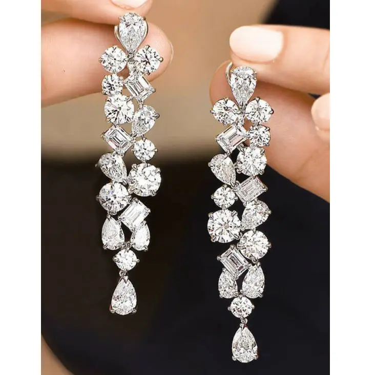 Long lustre CZ boucles d'oreilles femmes argent cubique Zircon CZ diamant déclaration boucles d'oreilles bijoux de mariage de mariée