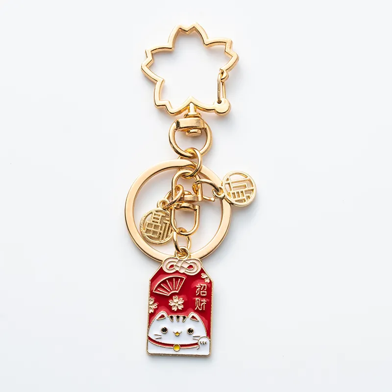 Lucky Fashion Metal Key Chain Cartoon Pet Pendant Fortune Cat and Cute Rabbit Alloy Metal Decorative Buckle