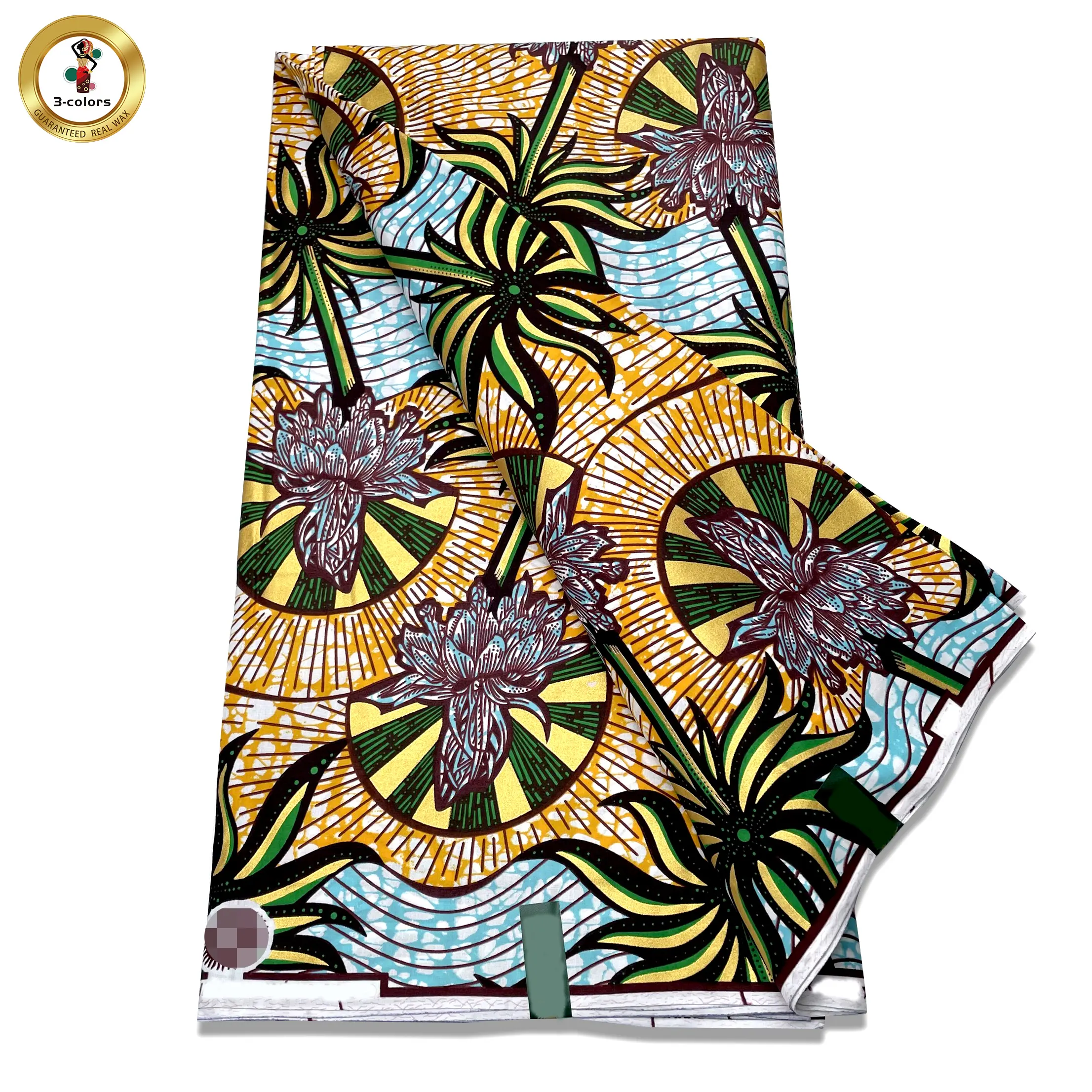 नवीनतम Africain डिजाइन मोम कपड़े के लिए सोने के पाउडर के साथ अंकारा पैटर्न प्रिंट 100% कपास होम टेक्सटाइल