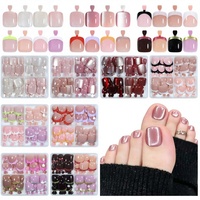 Meilleures ventes transfrontalières : Capsules d'ongles pour orteils effet œil-de-chat, style pédicure française, paillettes et poudres pour nail art, en boîte, quatre couleurs, forme carrée