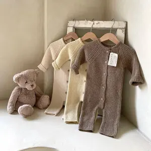  Mono de algodón acanalado de manga larga para niños y niñas, ropa de otoño para recién nacidos