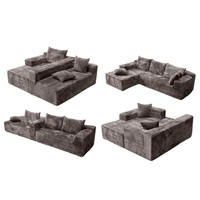 Canapé sectionnel inclinable en velours côtelé avec chaise longue, canapé en L sans structure pour villa et usage scolaire