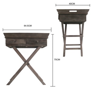 Luckywind Rustic FSC Wood <strong>Butlers</strong> Serving <strong>Tray</strong> With 2 Drawers Cross Legs - Product Image 6
