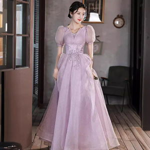 Evening Gown Purple Chiffon A-Line Scoop Neck Empire Waistline Fashionable Birthday Wedding Dress - Product Image 4