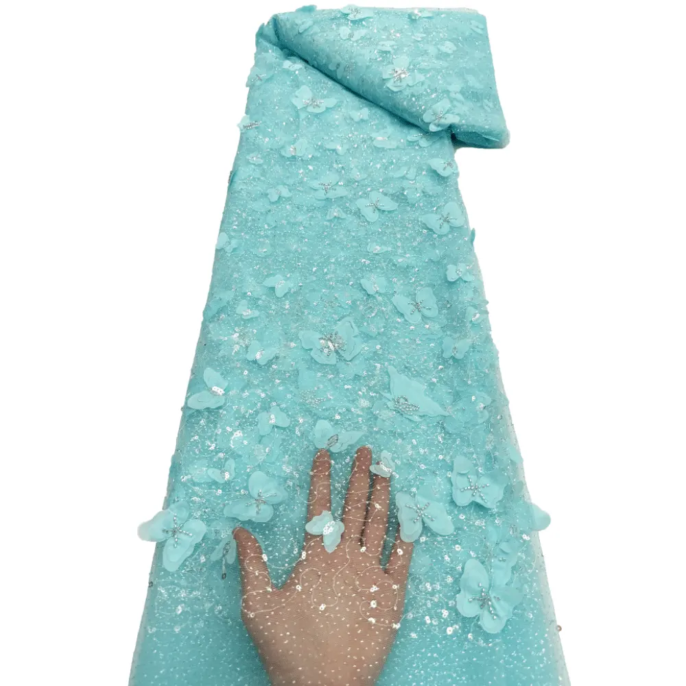 NI.AI 3D बटरफ्लाई मेश लेस ब्राइडल ड्रेस कढ़ाई मनके और सेक्विन लेस फैब्रिक महिलाओं की पार्टी वेडिंग ड्रेस के लिए