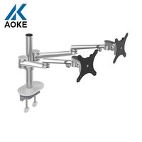2 supports pour moniteur support de bureau ressort à gaz double support métallique noir blanc bras de moniteur argenté