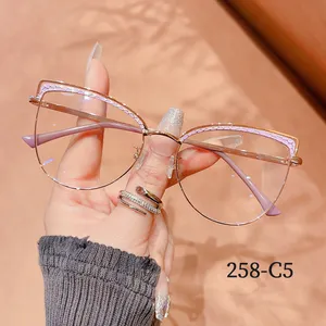 Women Cat Eyes Glasses Frames Fashion Anti Blue Light Cat Eye Glasses Trendy Metal Optical Glasses Frame Women Designer Eyeglass
