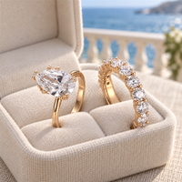 0,5-3 Karat Birnenförmiger, individuell gefertigter Prong-Lab-Diamant-Ehering-Set aus 10K/14K/18K massivem Gold mit rundem Diamantband, IGI-zertifiziert, VS VVS