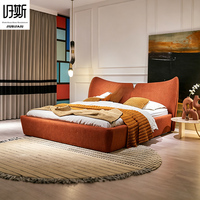 Lit en velours italien de luxe minimaliste inclinable et peu encombrant avec cadre en bois, taille personnalisable, lit moelleux haut de gamme pour chambre à coucher