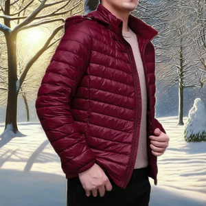 Veste matelassée décontractée unisexe d'hiver légère blanche à capuche, teinte unie, col vertical, respirante, coupe-vent, grande taille - Product Image 2
