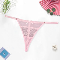 Tangas en maille attrayante avec nœud papillon rose français personnalisé, transparentes, string, culottes
