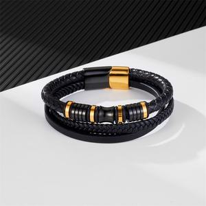 High Quality Wholesale Custom Fashion Stainless Steel Leather <b>Man</b> Bracelet - Product Image 6