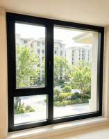 Ventana Abatible de Aleación de Aluminio Resistente al Viento e Impermeable, con Perfiles Sólidos Gruesos y Sellado Hermético