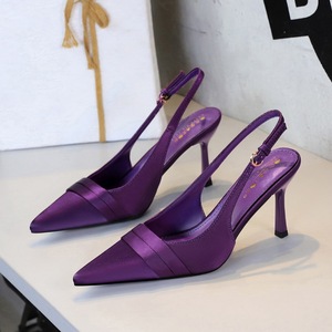 Scarpe da Sposa da Donna con Tacco a Spillo in Raso a Punta, Modello Scavato con Cinturino Posteriore, Tacco Sottile, Fantasia a Righe, Chiusura Slip-On, Estive - Product Image 3