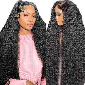 Peluca de Cabello Humano con Ondas Profundas, Color Negro Natural, Peluca con Frente de Encaje HD 13x4 13x6, Pre-Desplumada, de Alta Densidad, Cabello Rizado - Product Image 1