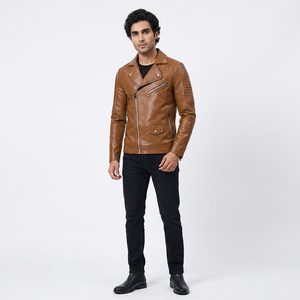 OEM Custom Design Causal Vintage Leather <b>Jacket</b> for Men <b>Zip</b> <b>up</b> Out Style Motor Bike PU Leather <b>jacket</b> for men - Product Image 1