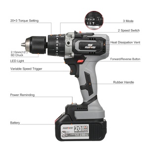 21V Accuboormachine 20 + 3 Positie 0-2150Rpm Variabele Snelheid 1/2 Inch Keyless Chuck 200n. M Max Koppel 800W Batterij - Product Image 2