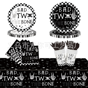 Black And White Skull Napkins Disposable Party Supplies For Birthday Party Decorations Cartoon Style - Product Image 2