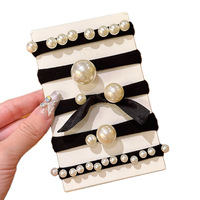 Élastique à cheveux en tissu éponge style japonais et coréen, imitation perle durable, pour queue de cheval, sensation haut de gamme, accessoires capillaires pour femmes