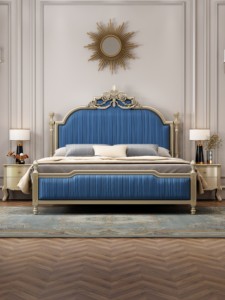 Luxury French Carved Wood Upholstered Tufted Bed <b>Frame</b> Bedroom Furniture King Qeeun Size Classic Double Bed for Villa - Product Image 6
