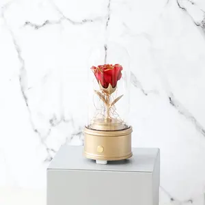 Eterna fiori trasparente rosa scatola di musica di vetro della copertura di Bluetooth stereo regalo di Giorno di san valentino e di un anno è aumentato