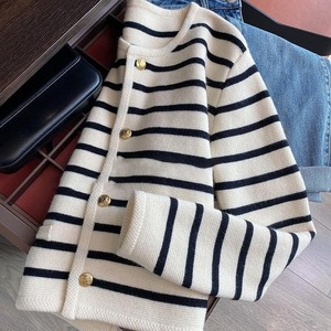 Cardigan en tricot rayé à col rond pour <span class=keywords><strong>femme</strong></span>, style coréen, à boutonnage simple, vente directe usine - Product Image 5