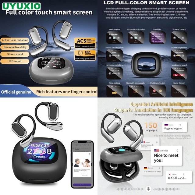 Wireless Translator Earbuds AI Powered International Communication Interactive Smart Screen Active Voice Sync Tech Open Ear