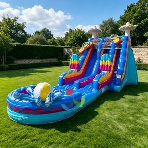 Toboggan aquatique gonflable à double piste sur le thème de la <span class=keywords><strong>plage</strong></span> avec <span class=keywords><strong>piscine</strong></span> à jets d'eau <span class=keywords><strong>et</strong></span> tongs <span class=keywords><strong>et</strong></span> ballons de <span class=keywords><strong>plage</strong></span> pour location commerciale <span class=keywords><strong>et</strong></span> événements - Product Image 2