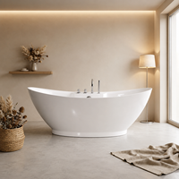 Bañera Ovalada de Doble Extremo Independiente Blanca para Baño Elegante, 170cm 180cm