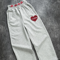 Pantalon de jogging ample en molleton de coton gris épais avec patch brodé cœur personnalisé OEM pour homme