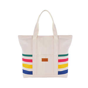 Sac fourre-tout en toile à rayures colorées, deux poignées, fermeture éclair, imperméable, style tendance pour le shopping toutes saisons - Product Image 1