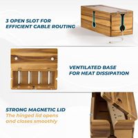 Lot de 2 boîtiers de câbles en bois d'acacia-Gestionnaire caché à 3 emplacements adapté à la carte d'alimentation TV/PC/routeur/bureau