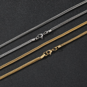3Mm Square Foxtail <b>Chain</b> Necklace, Stainless Steel, Steel/Gold Hip Hop Necklace Tanjing Fashion Lijing Necklace - Product Image 1