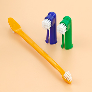 Ensemble de brosses à dents pour animaux de compagnie, brosse à doigts à double tête pour chien et chat, kit de nettoyage des dents en plastique avec poils blancs - Product Image 1