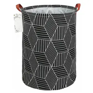 Hot Sale Collapsible Storage Basket Waterproof Coating Ramie Cotton Fabric Laundry Hamper Bucket Cylindric Burlap Canvas Basket