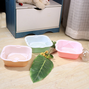 Double Layer Square Drain <b>Basket</b> L Size <b>Stackable</b> Versatile Kitchen Vegetable Fruit Washing <b>Basket</b> - Product Image 3