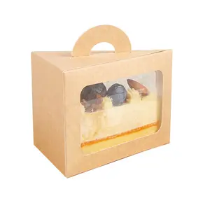 Embalagem de papel adesivo portátil para bolo, papel de embalagem impressa personalizada feita de plástico com janela, mini caixas acrílicas de mousse para casamento