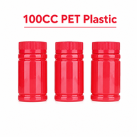 Vente en gros de pots en PET de 100 ml pour capsules, emballage rouge pour compléments alimentaires avec options d'étiquettes personnalisées