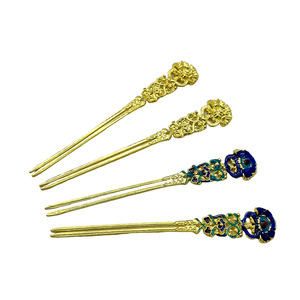 Antique Style Hairpins Gold And Peacock Blue Metal Hair Forks <b>Wedding</b> Headdress <b>Accessories</b> Baking Paint Charm Embellishment - Product Image 5