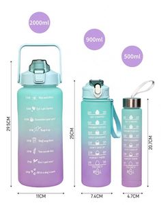 3pcs set 2000ml 900ml 500ml gradient Plastic water bottle portable frosted 2L plastic water bottles wholesale