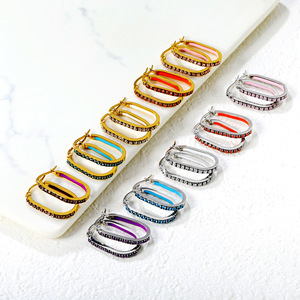 Pendientes de Diamantes Ovalados de Acero Inoxidable para Mujer, Uso Diario, Forma Geométrica, Diamantes Sintéticos Cultivados en Laboratorio, Origen Dongguan - Product Image 1