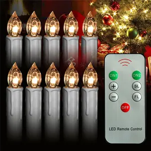 10 Stuks Set Remote Controlled Taper Kaarsen Geel Flickering Voor Dagelijks Vakantie Decoratie Romantische Kaars Stok Batterij Operated