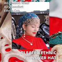 Gorro plisado de moda europea y americana para mujer, gorro de pañuelo musulmán con perlas de tamaño indio, gorro étnico