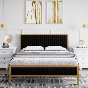Kainice thiết kế hiện đại phong cách kênh đầy đủ Nữ Hoàng Kích thước nền tảng giường thép khung đôi Nữ Hoàng nhung giường Kim loại cơ sở cho phòng ngủ khách sạn - Product Image 3