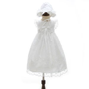 Nuevo Diseño Vestido de Bautizo Blanco de Encaje de Manga Corta Vintage para Bebé Niña - Product Image 1