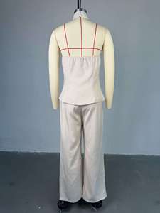 Completo Casual da Donna con Top Senza Maniche a Collo Alto e Pantaloni a Vita Alta - Product Image 6